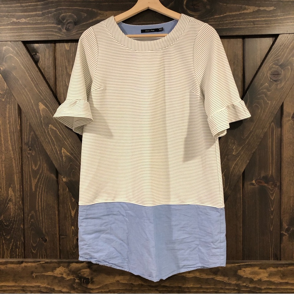 Doe + Rae ModCloth striped color block shirt dress flutter sleeves small